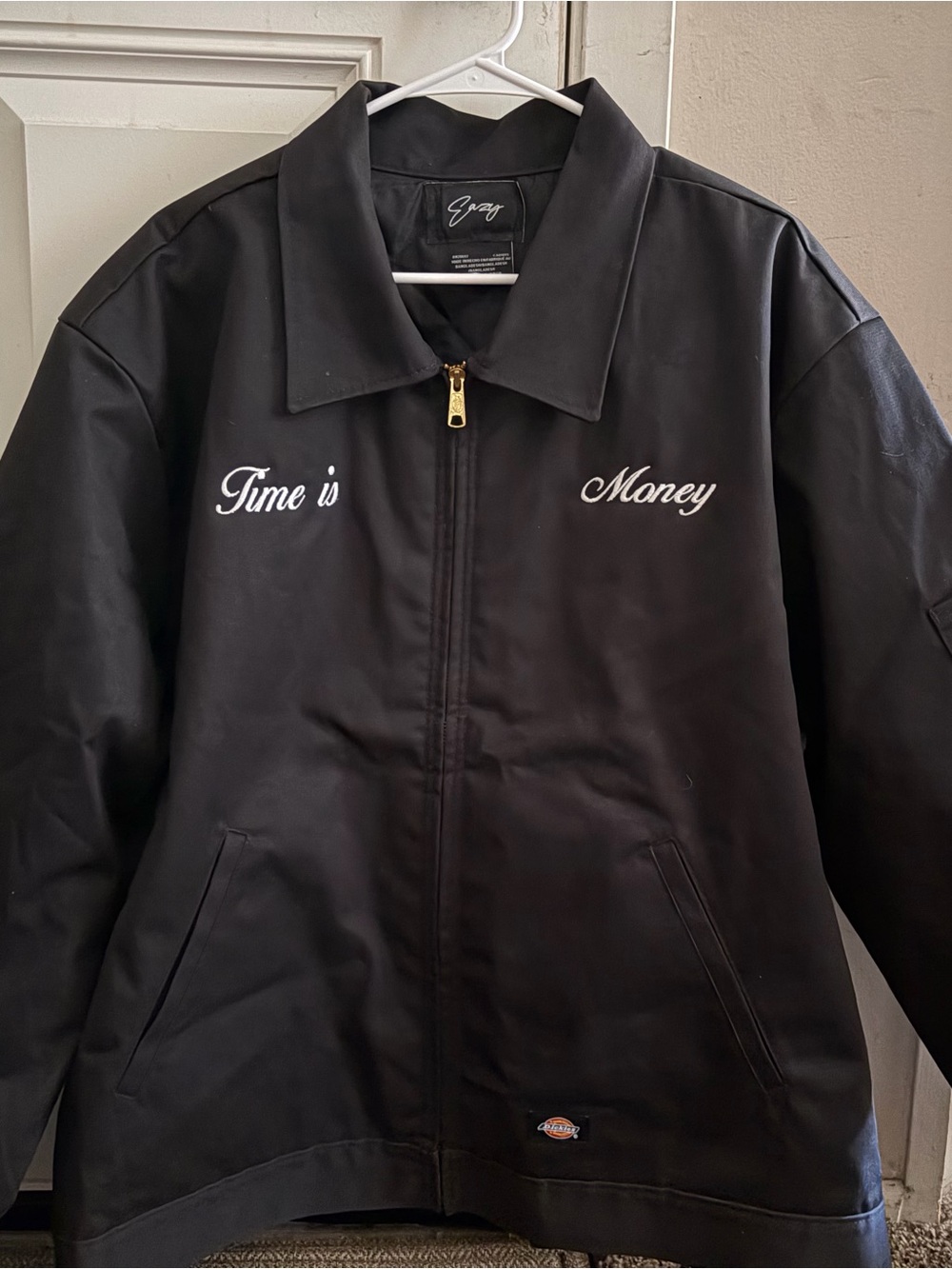 Black 'Time is Money' Zip-Front Jacket